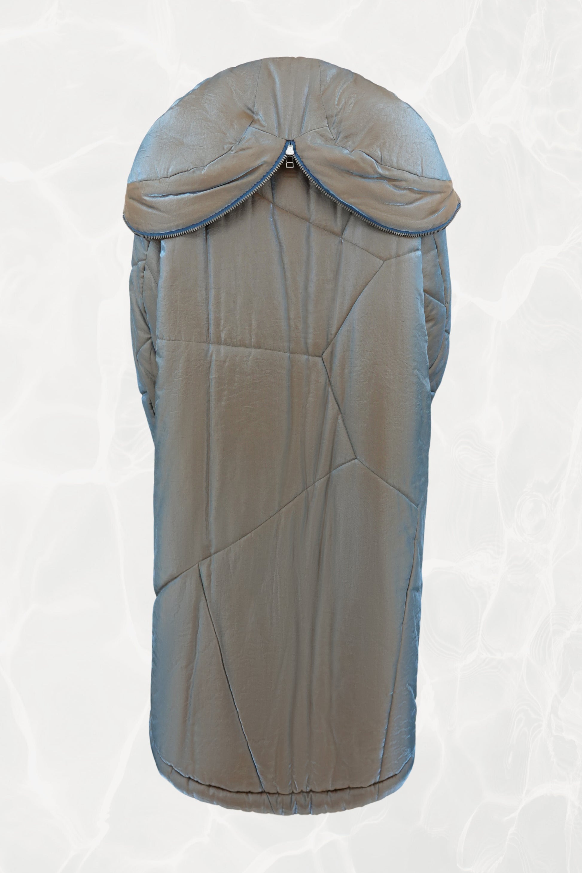 Fall 1993 Runway Iridescent Quilted Cocoon Coat with Hood