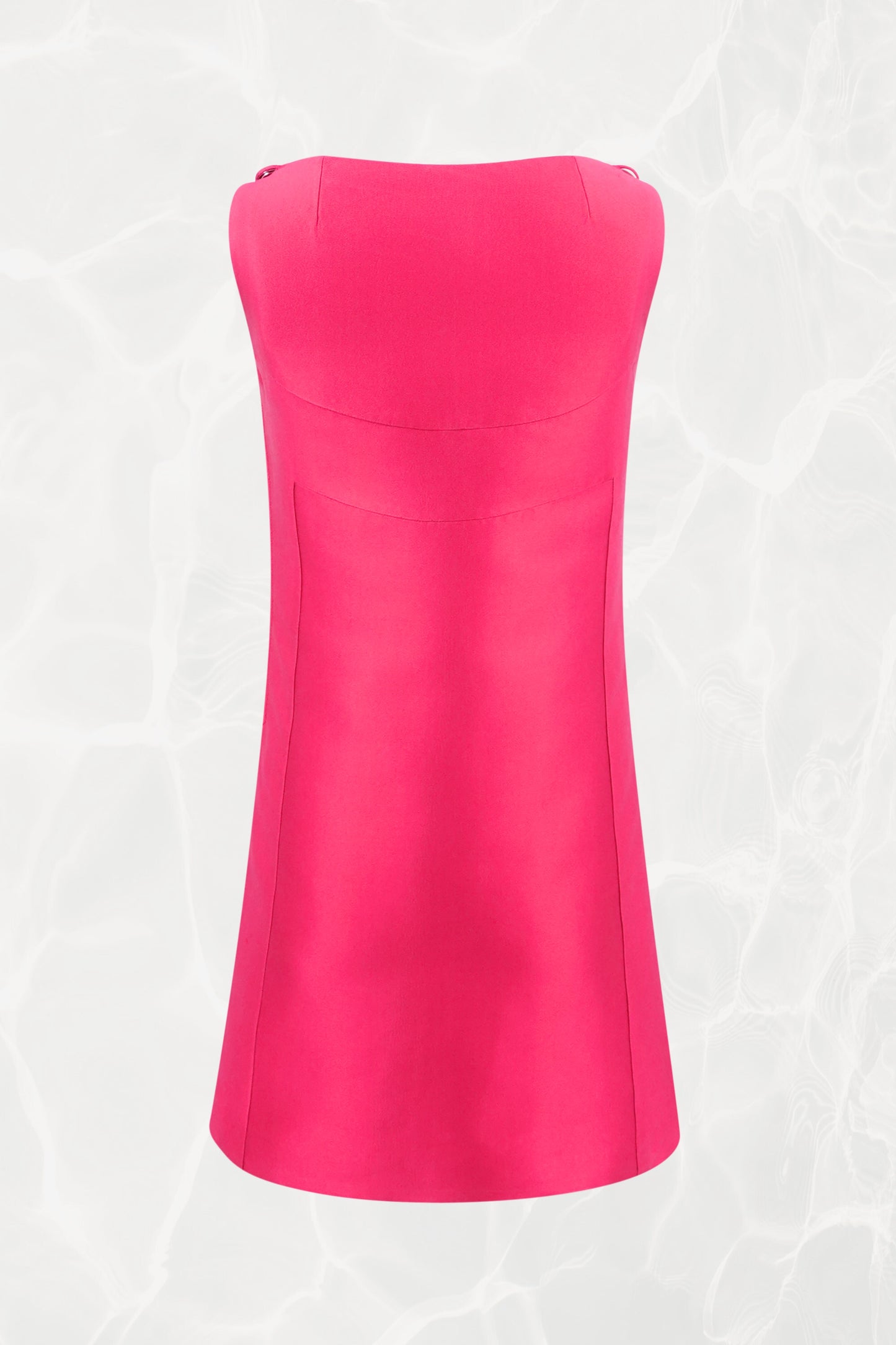 Vintage 1960s Fuchsia Shift Mini Dress, Covered Buttons and Asymmetric Hem
