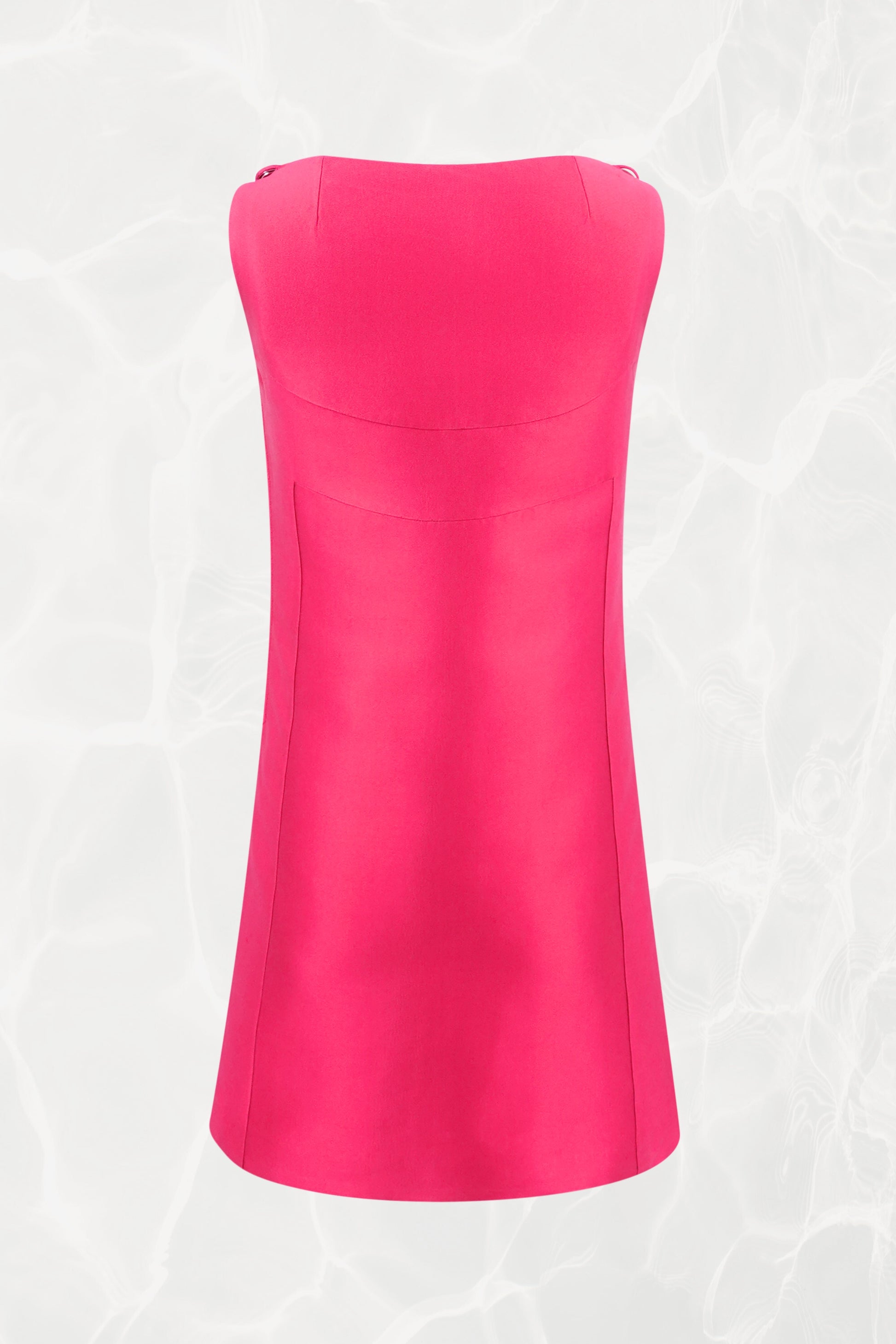 Vintage 1960s Fuchsia Shift Mini Dress, Covered Buttons and Asymmetric Hem
