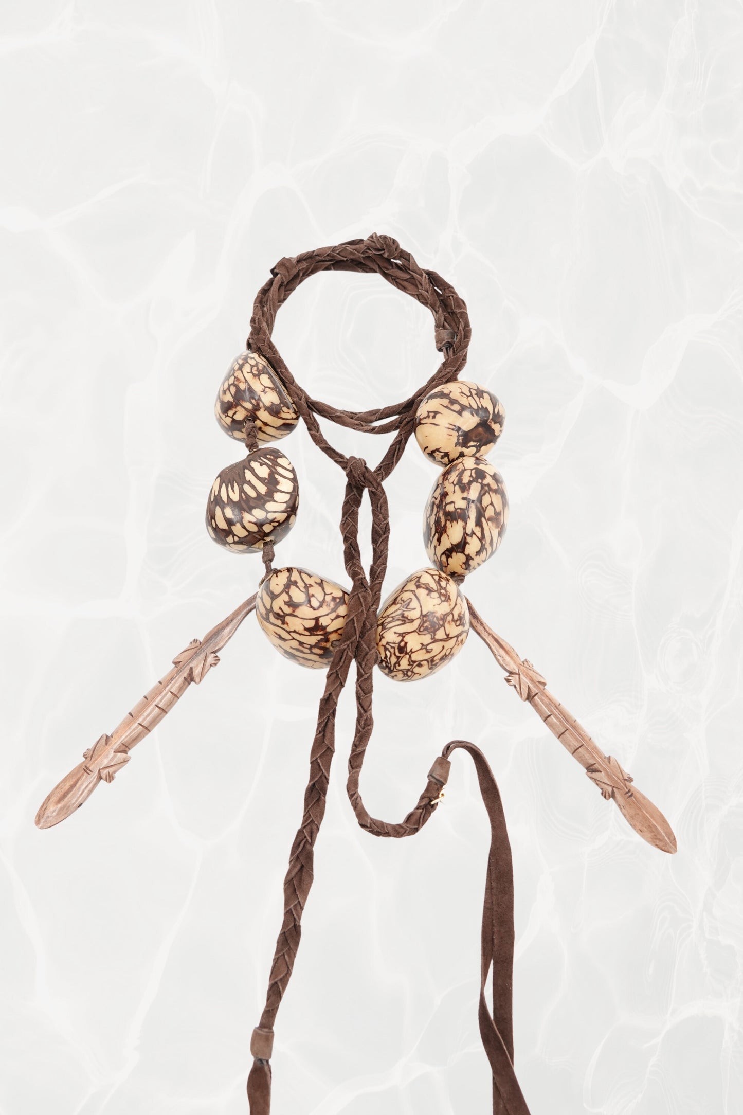 Vintage 1990s Tagua Nut Lariat Necklace with Carved Lizard Pendants