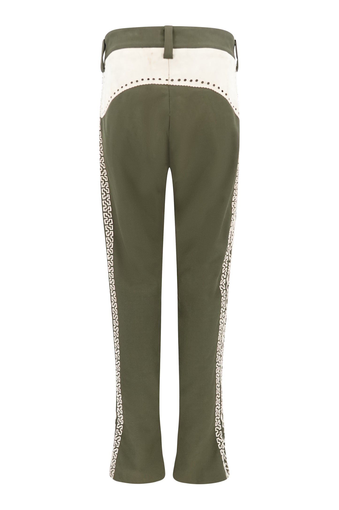 Vintage 1970s Olive Embroidered Flare Trousers with Suede Appliqué
