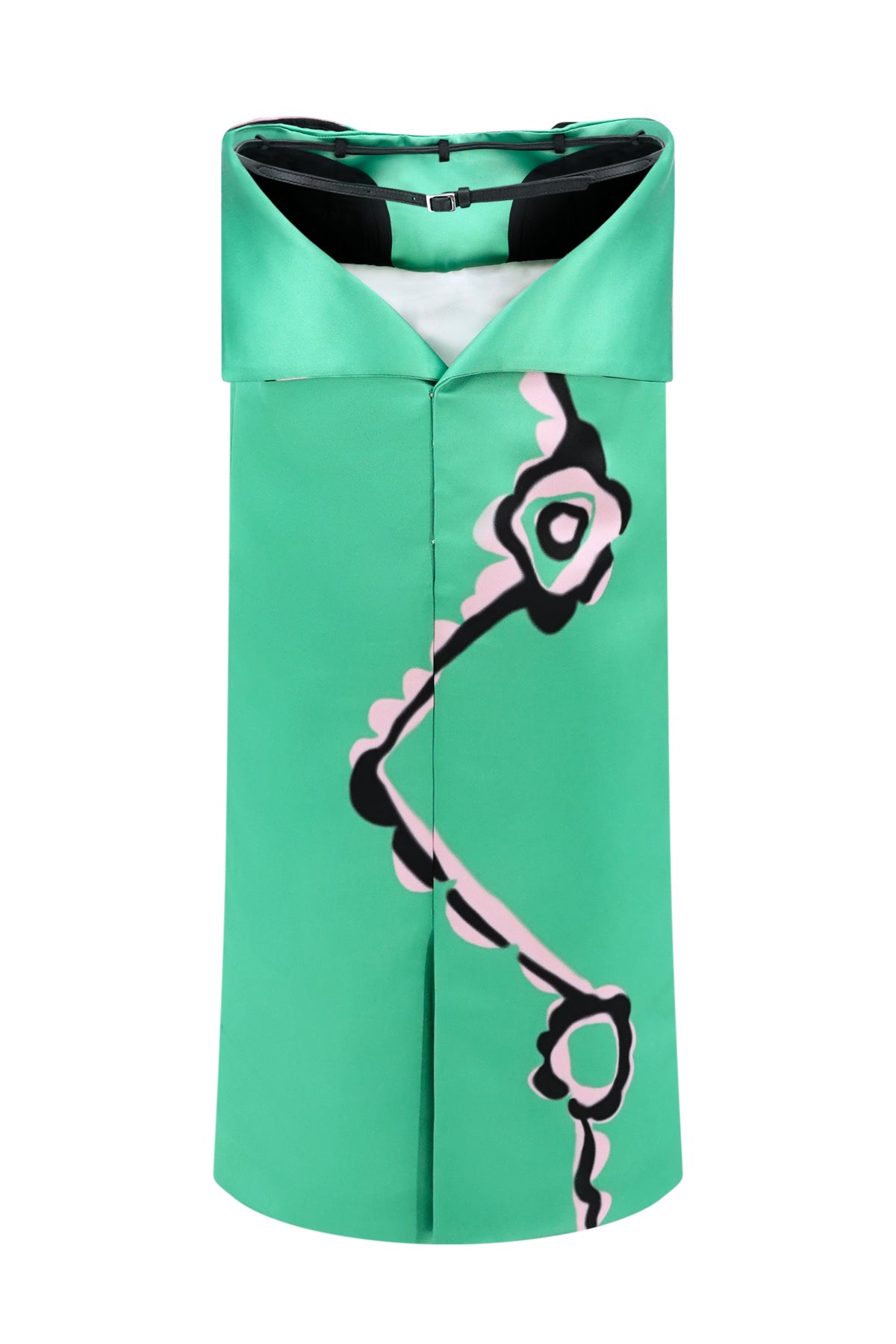 FW17 Runway Heart Blossom Print Green Duchesse Satin Bustier Dress
