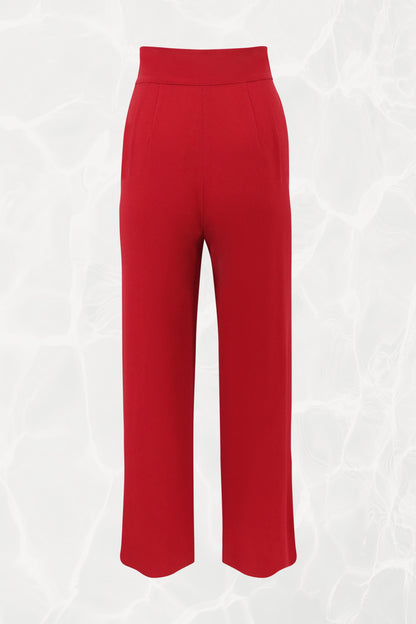 Red Sleeveless Asymmetrical Crepe Suit Set, C. Late 90s–early 2000s