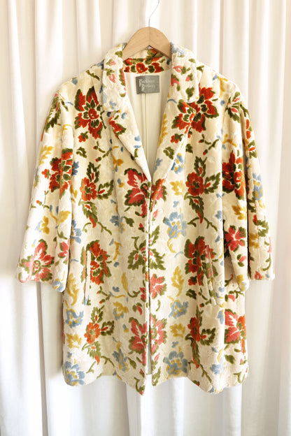 Vintage Late 1960s Floral Chenille Tapestry Coat