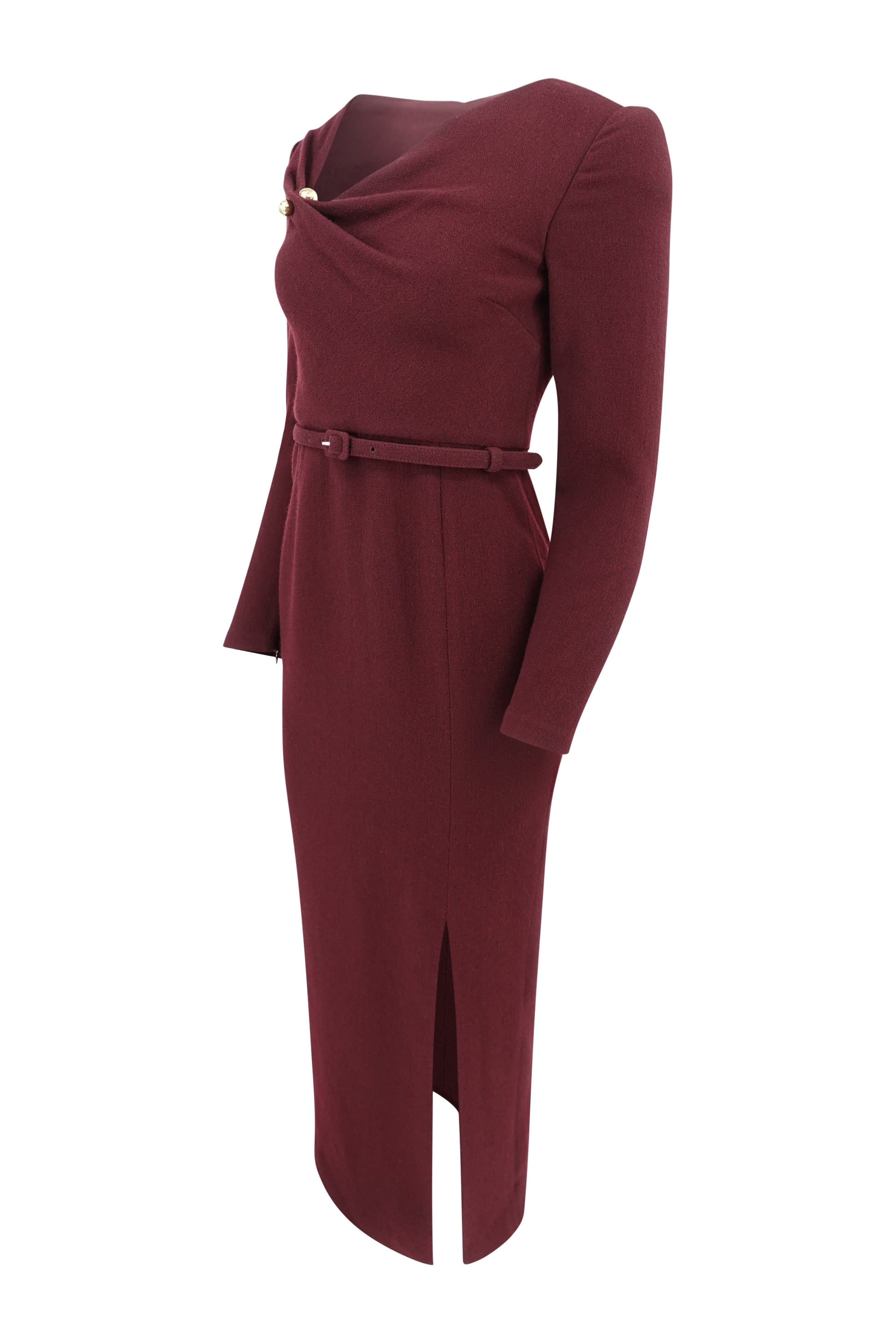 Roland Mouret burgundy pencil dress, back view — Disco Palma
