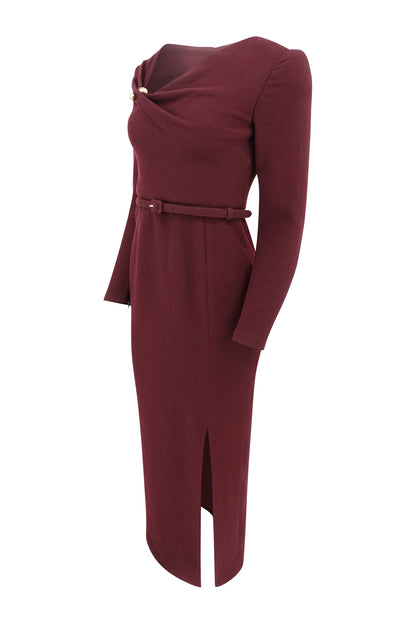 Roland Mouret burgundy pencil dress, back view — Disco Palma