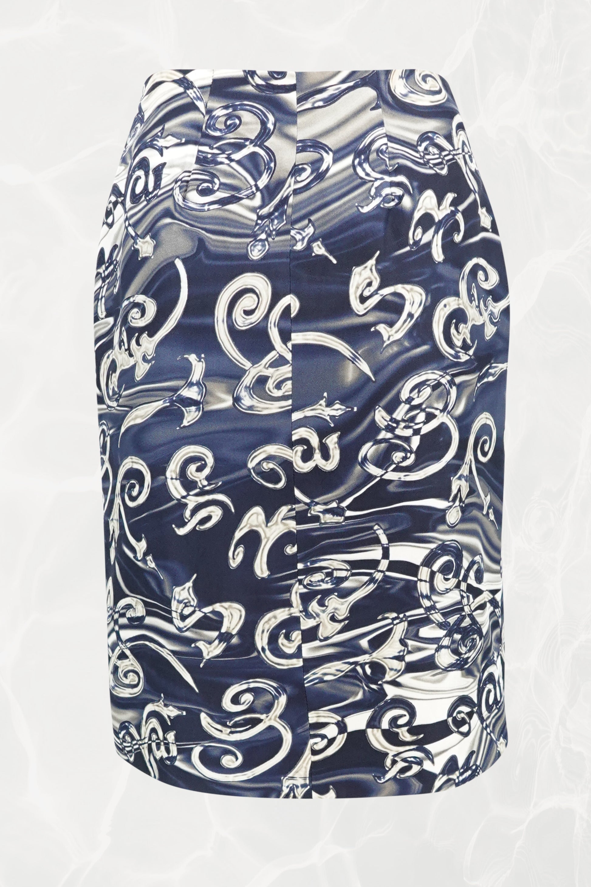 Vintage Silk Twill Filigree Print Wrap Pencil Skirt, C. Late 90's - Early 00's