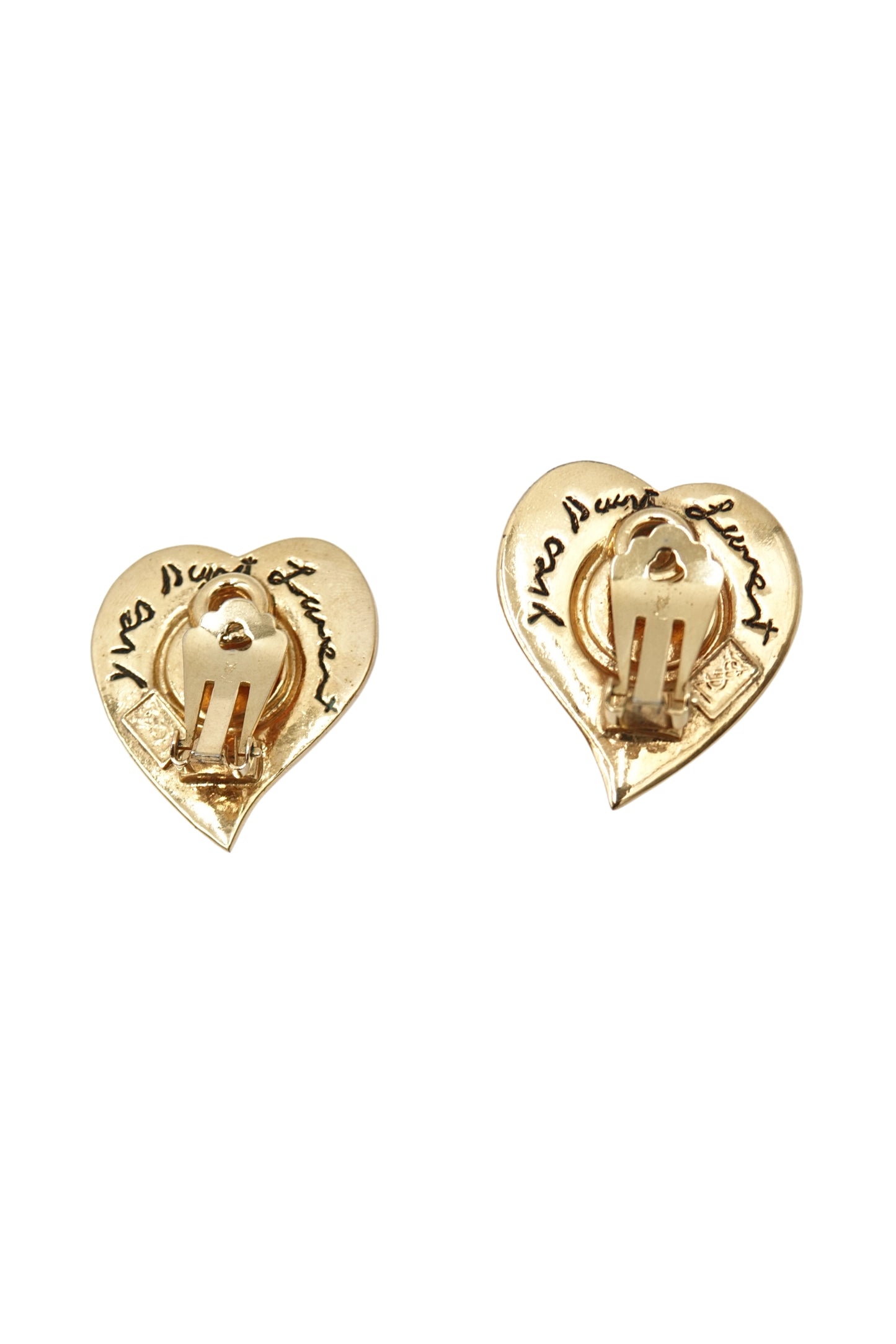 Vintage 1980s Gold-Tone Heart Clip-On Earrings with Red Cabochon