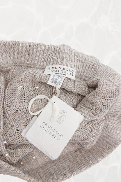SS24 Linen Cable Knit Mini Shorts with Scattered Sequins