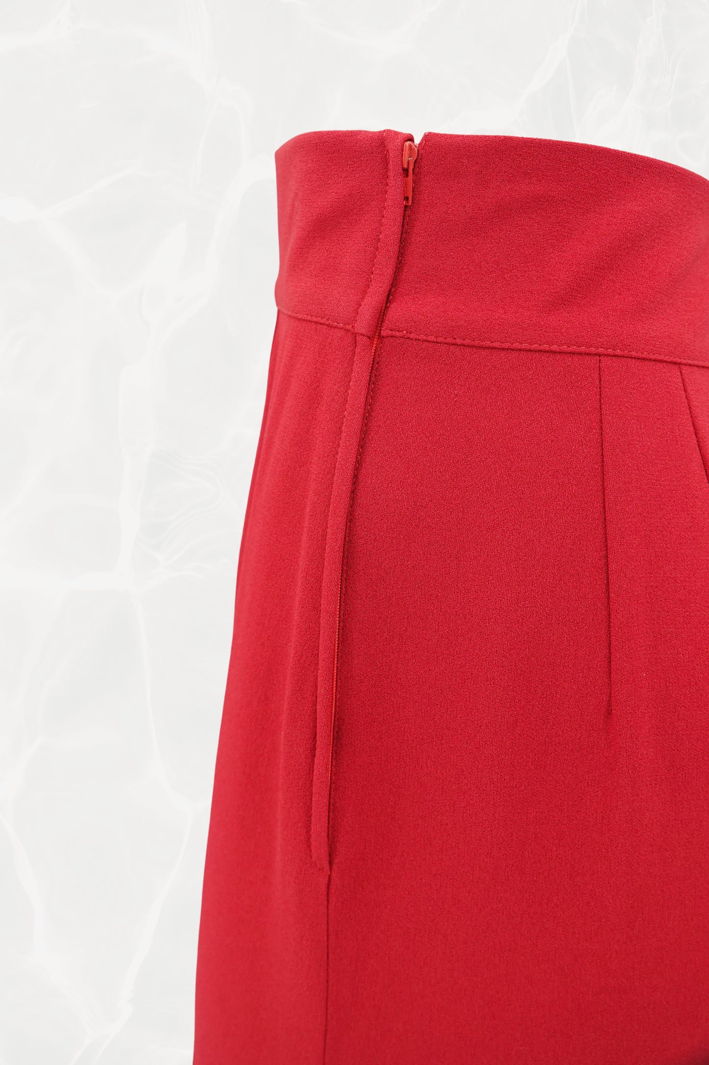 Red Sleeveless Asymmetrical Crepe Suit Set, C. Late 90s–early 2000s