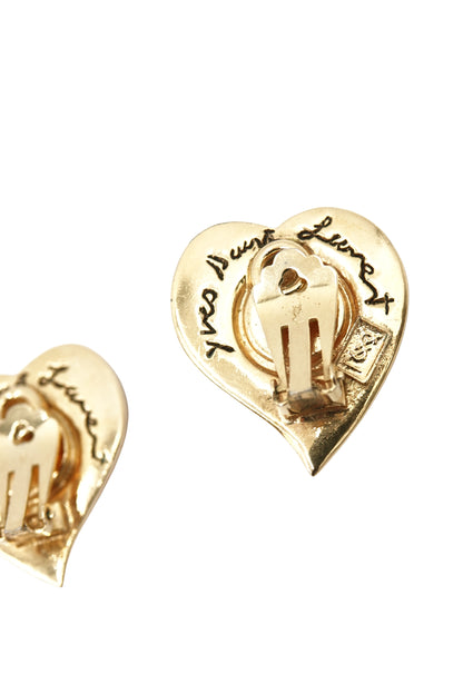Vintage 1980s Gold-Tone Heart Clip-On Earrings with Red Cabochon