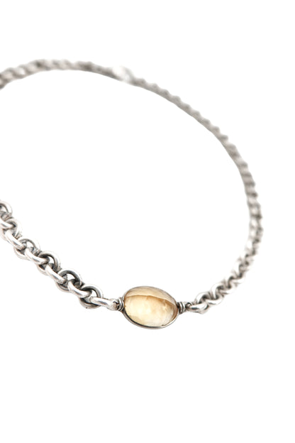 Vintage Sterling Silver Double-Link Chain Necklace with Faceted Citrine