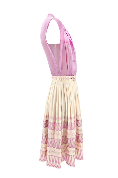 Doris Dodson 1940s lavender embroidered border dress, skirt detail — Disco Palma