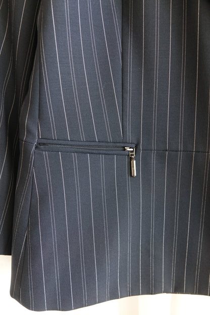 Vintage Armani Collezioni navy pinstripe jacket, lapel detail — Disco Palma