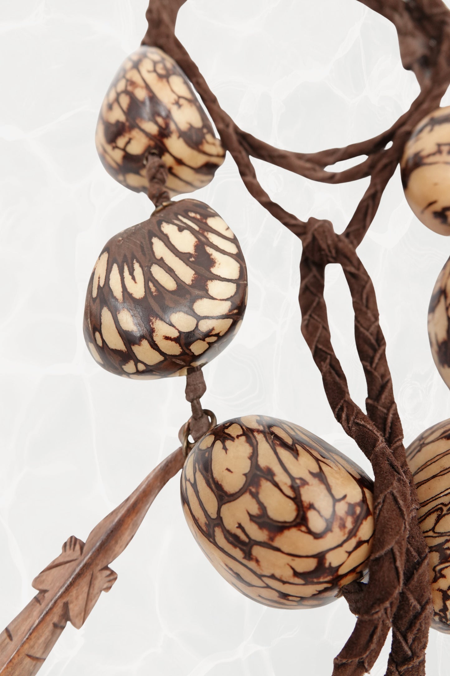 Vintage 1990s Tagua Nut Lariat Necklace with Carved Lizard Pendants