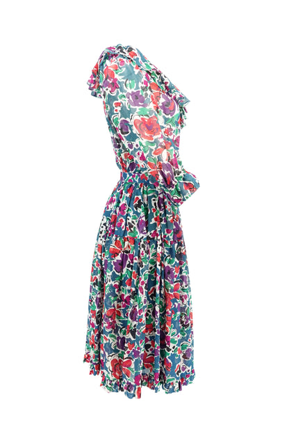 Yves Saint Laurent floral cotton two-piece set, blouse detail — Disco Palma