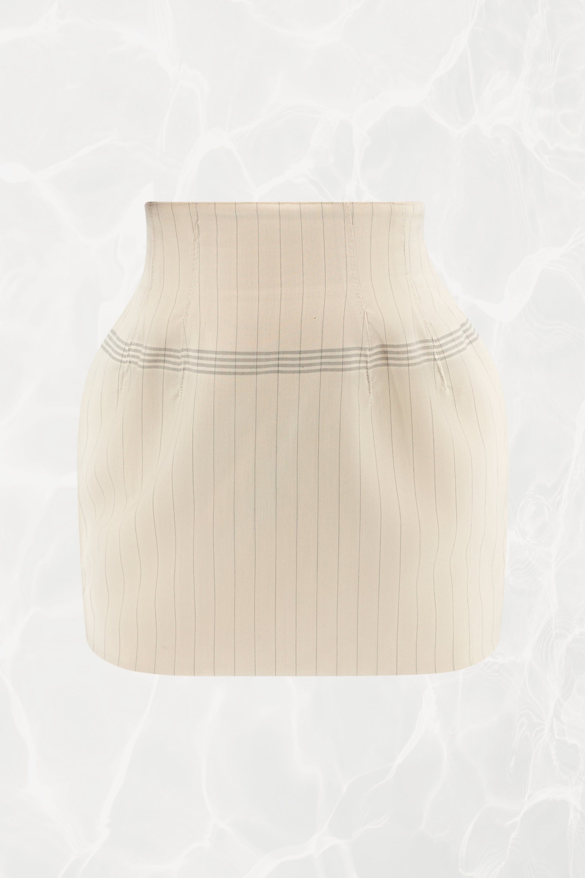 SS88 Pinstripe Tailored Skirt Suit with Lace Eagle Appliqué