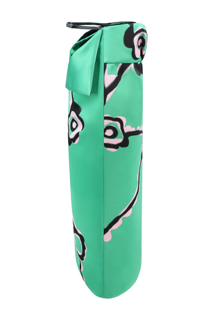 FW17 Runway Heart Blossom Print Green Duchesse Satin Bustier Dress