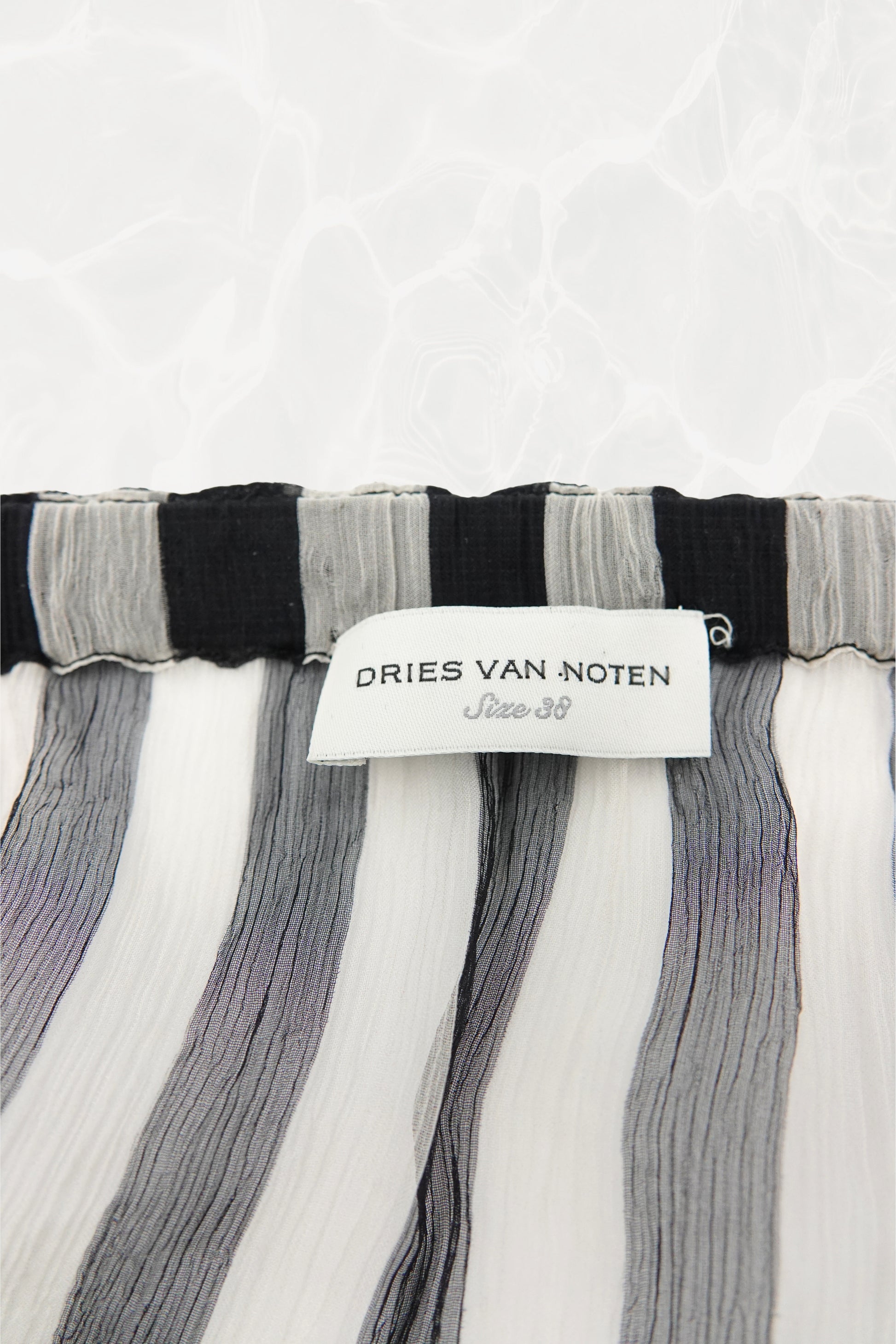 SS24 Silk Chiffon Sequin Stripe Button-Front Drawstring Skirt