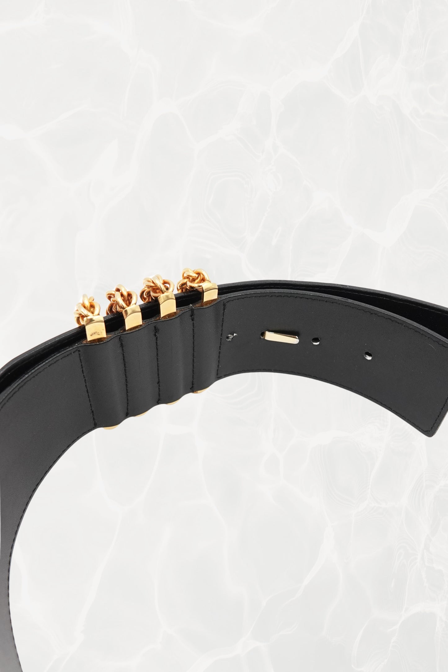 Vintage Black Patent Leather Belt with Chunky Gold Hardware