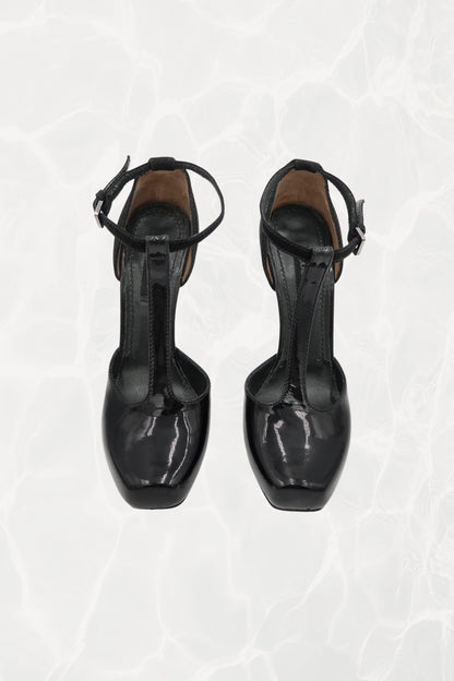 Early 2000s Patent T-Strap Lucite Heel Pumps
