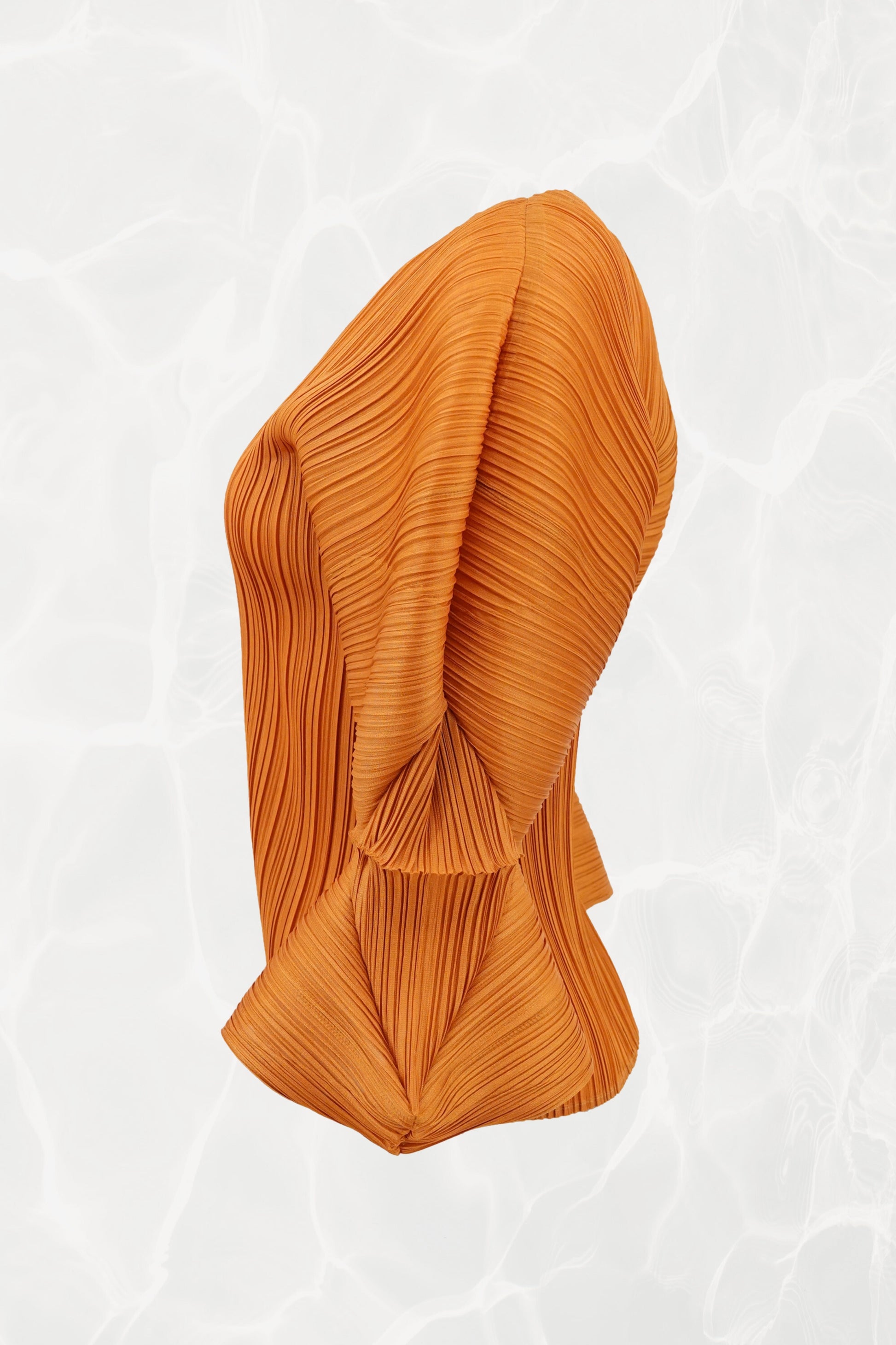 Issey Miyake Pleats Please marigold top, double-tulip sleeve cuff detail — Disco Palma