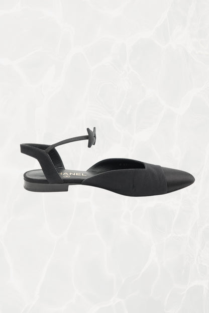 Chanel flat, gold CC interlocking logo on slingback strap — Disco Palma