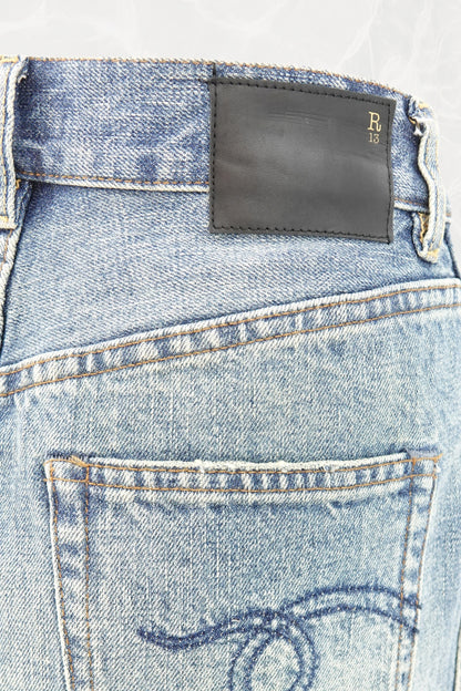 R13 maxi skirt, hem detail showing raw frayed edge — Disco Palma