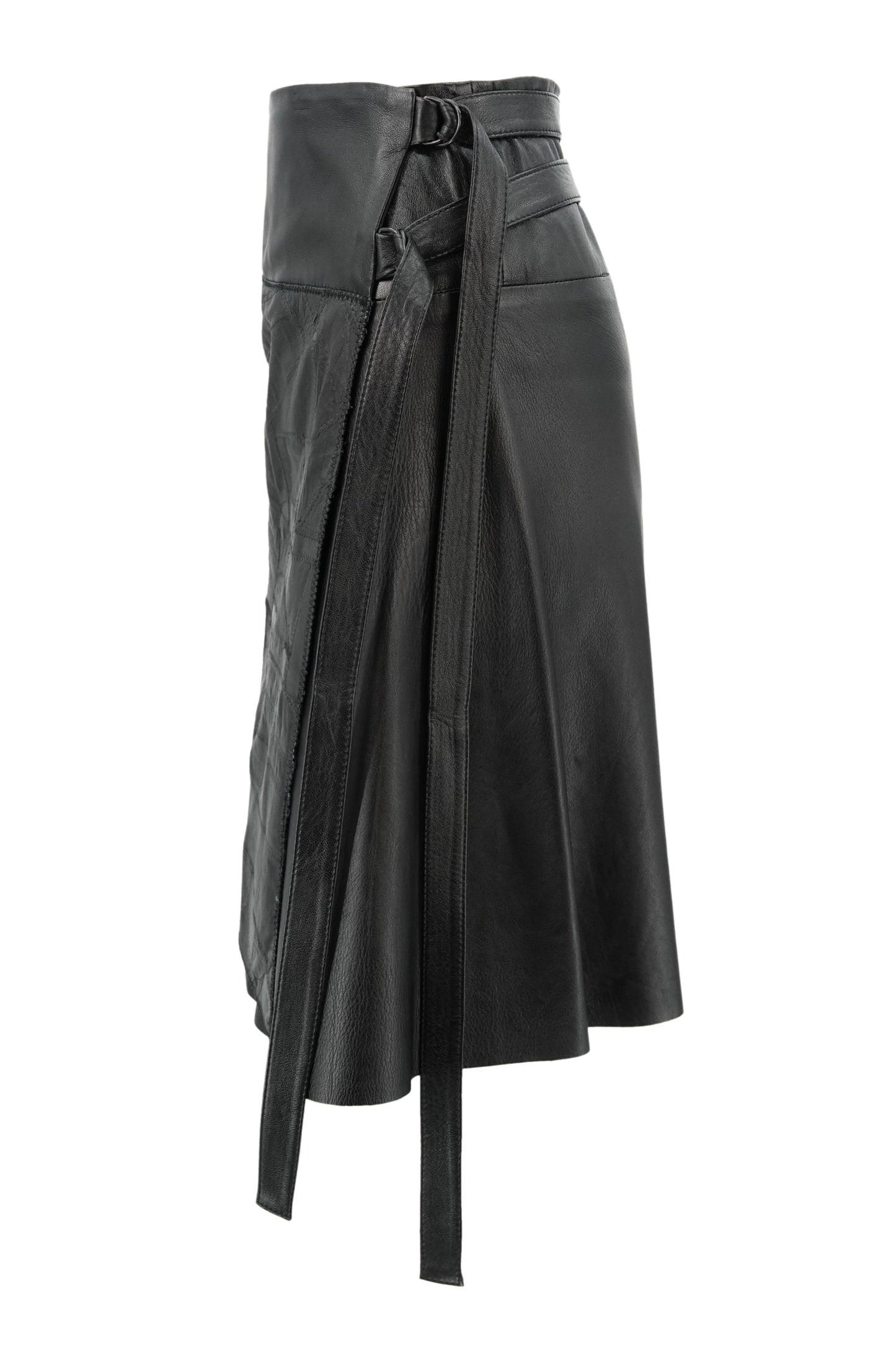 Vintage Early 2000s Black Patchwork Leather Wrap Skirt