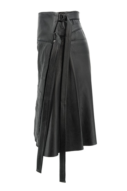 Vintage Early 2000s Black Patchwork Leather Wrap Skirt