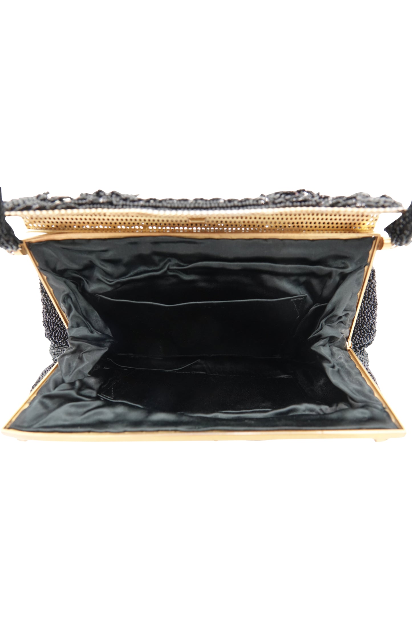 Vintage 1950s Black Seed Bead Evening Bag, Mother-of-Pearl Frame