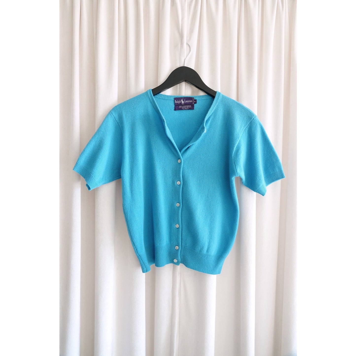 Purple Label 2000s Capri Blue Cashmere Short-Sleeve Cardigan
