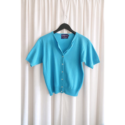 Purple Label 2000s Capri Blue Cashmere Short-Sleeve Cardigan
