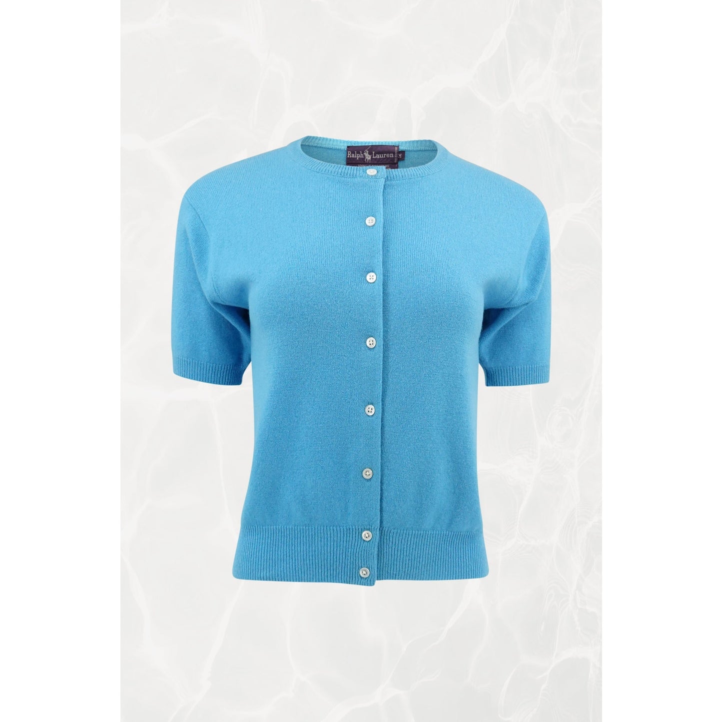 Purple Label 2000s Capri Blue Cashmere Short-Sleeve Cardigan