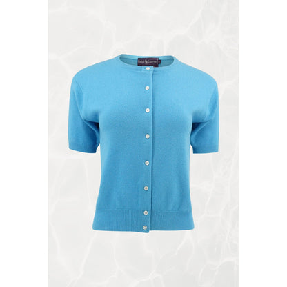 Purple Label 2000s Capri Blue Cashmere Short-Sleeve Cardigan