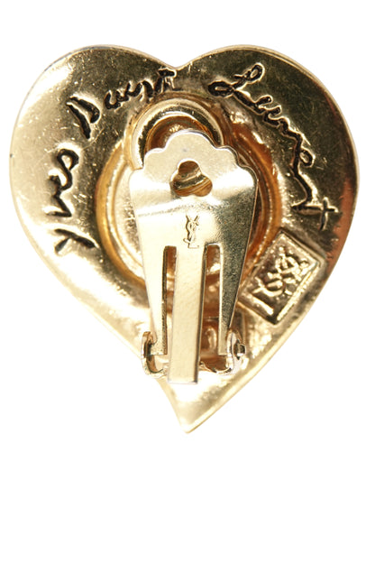 Vintage 1980s Gold-Tone Heart Clip-On Earrings with Red Cabochon