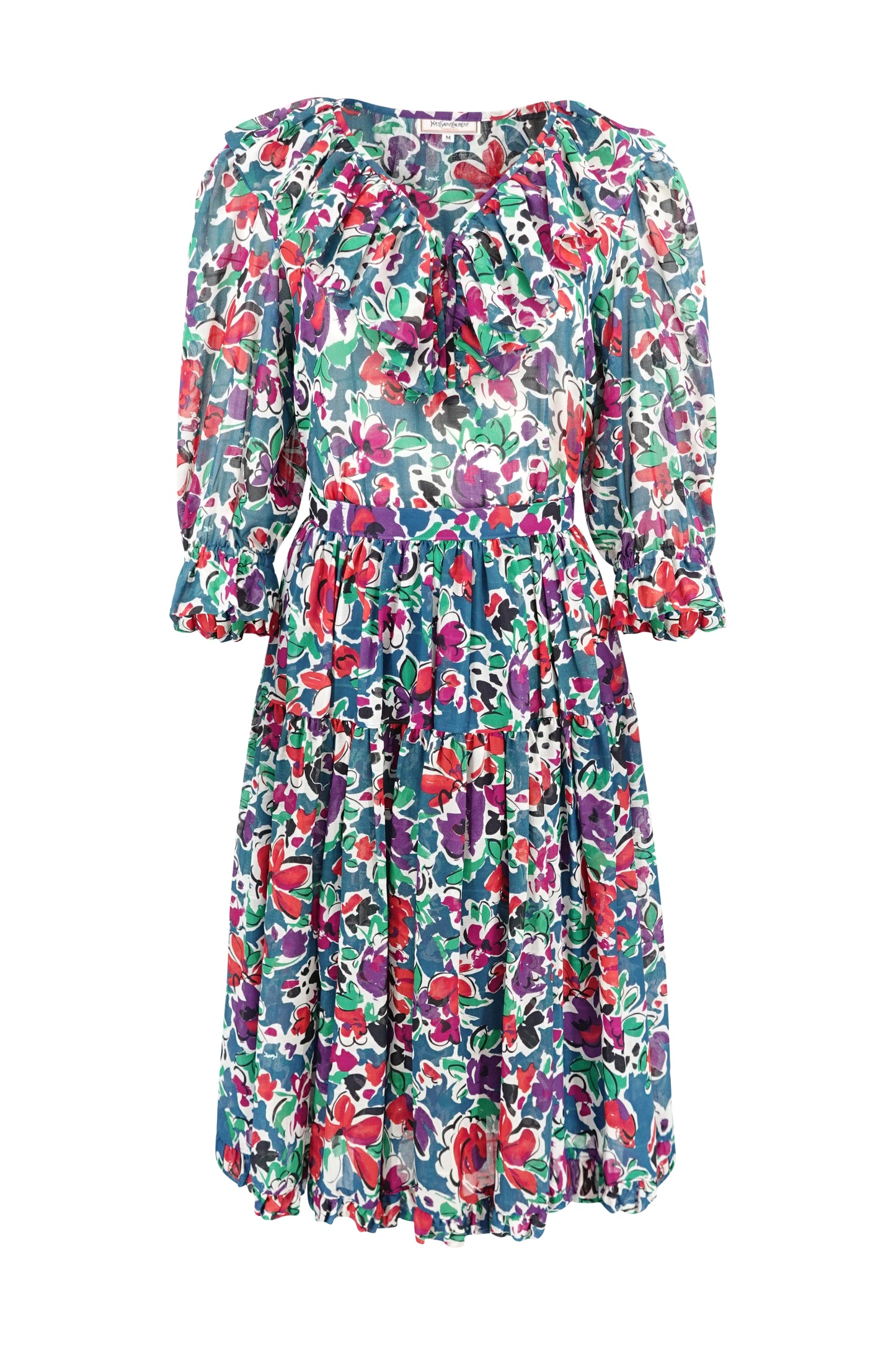 Yves Saint Laurent floral cotton two-piece set, ruffle neckline detail — Disco Palma