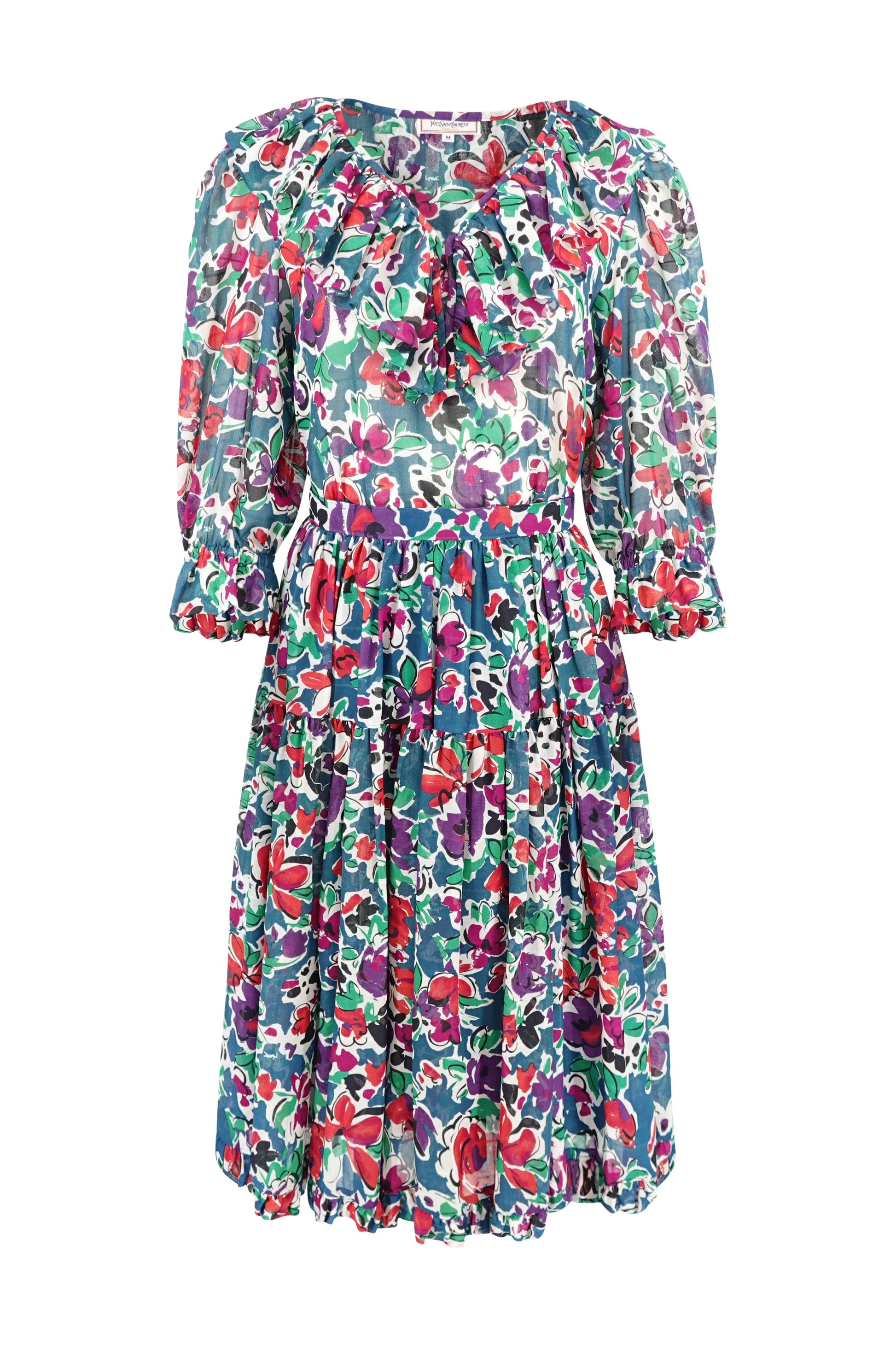 Yves Saint Laurent floral cotton two-piece set, ruffle neckline detail — Disco Palma