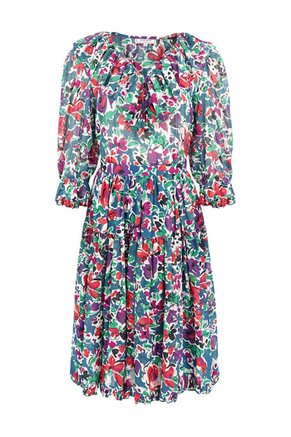 Yves Saint Laurent floral cotton two-piece set, ruffle neckline detail — Disco Palma