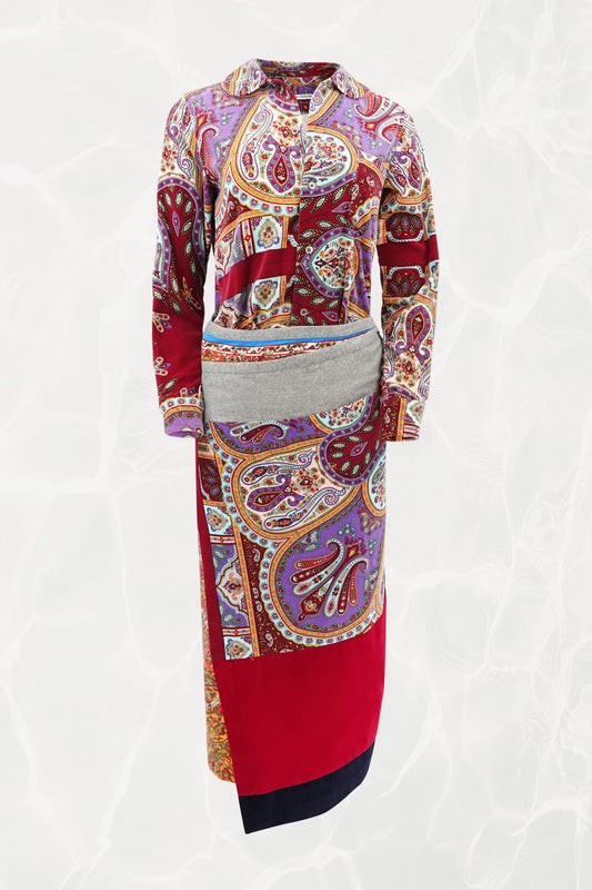 1999 Velvet Paisley Print Paneled Wrap Skirt & Blouse Set