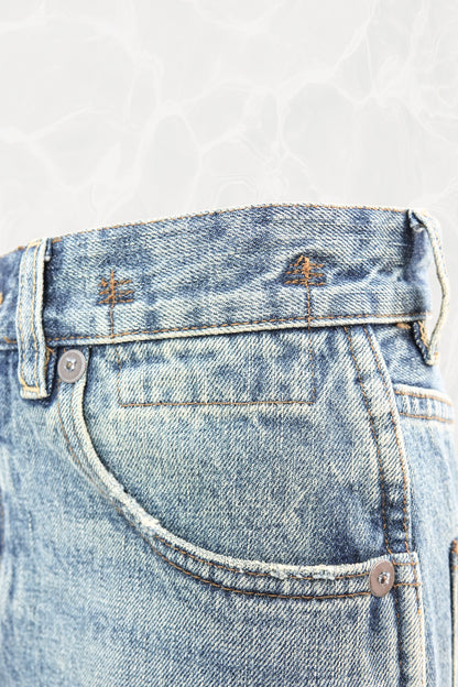 R13 skirt, center back slit with raw frayed edges — Disco Palma