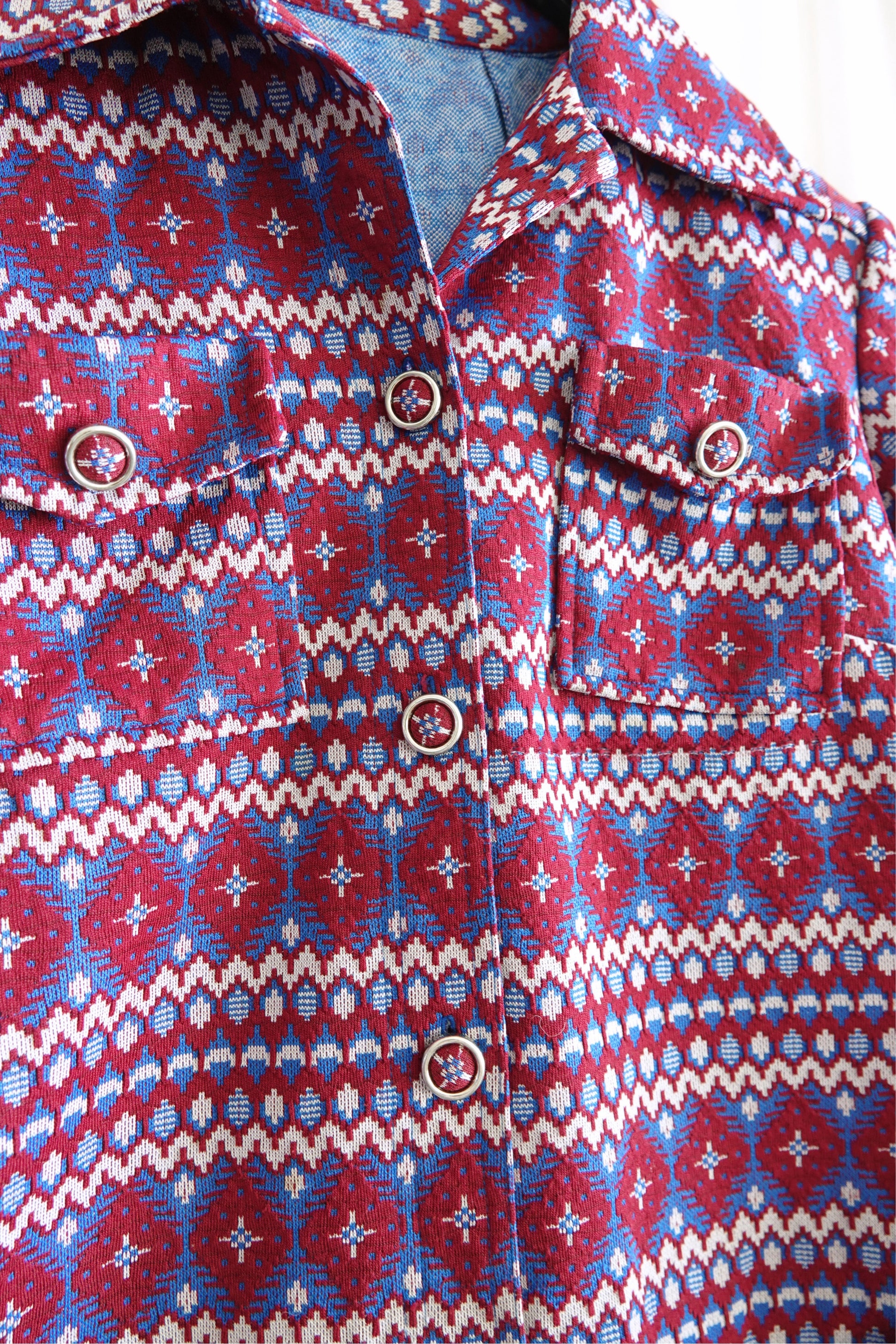 Vintage 1970s Fair Isle knit set, collar and button detail — Disco Palma