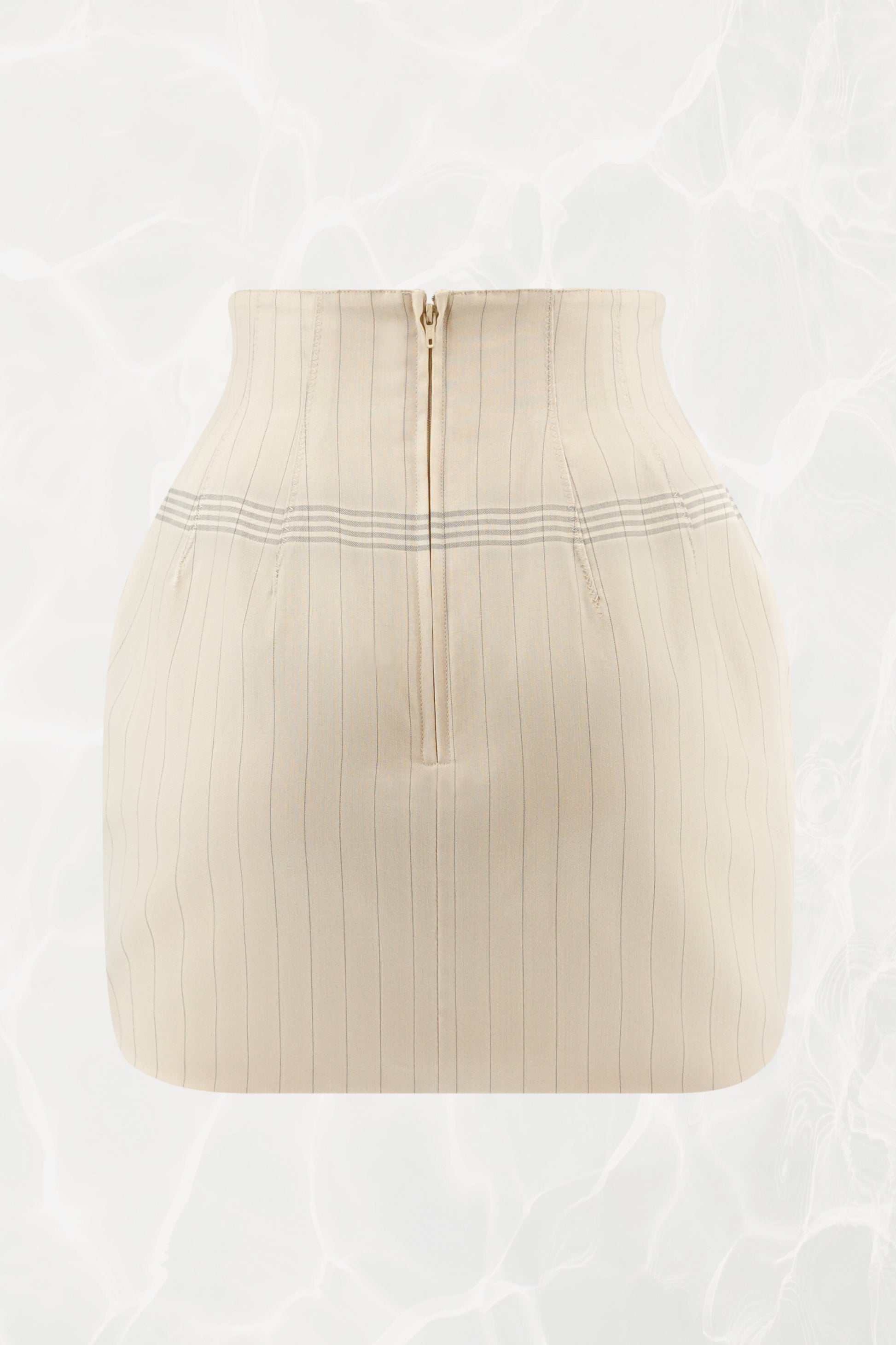 SS88 Pinstripe Tailored Skirt Suit with Lace Eagle Appliqué