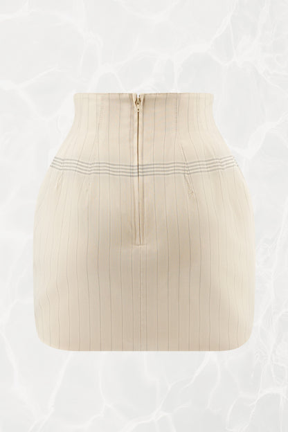 SS88 Pinstripe Tailored Skirt Suit with Lace Eagle Appliqué