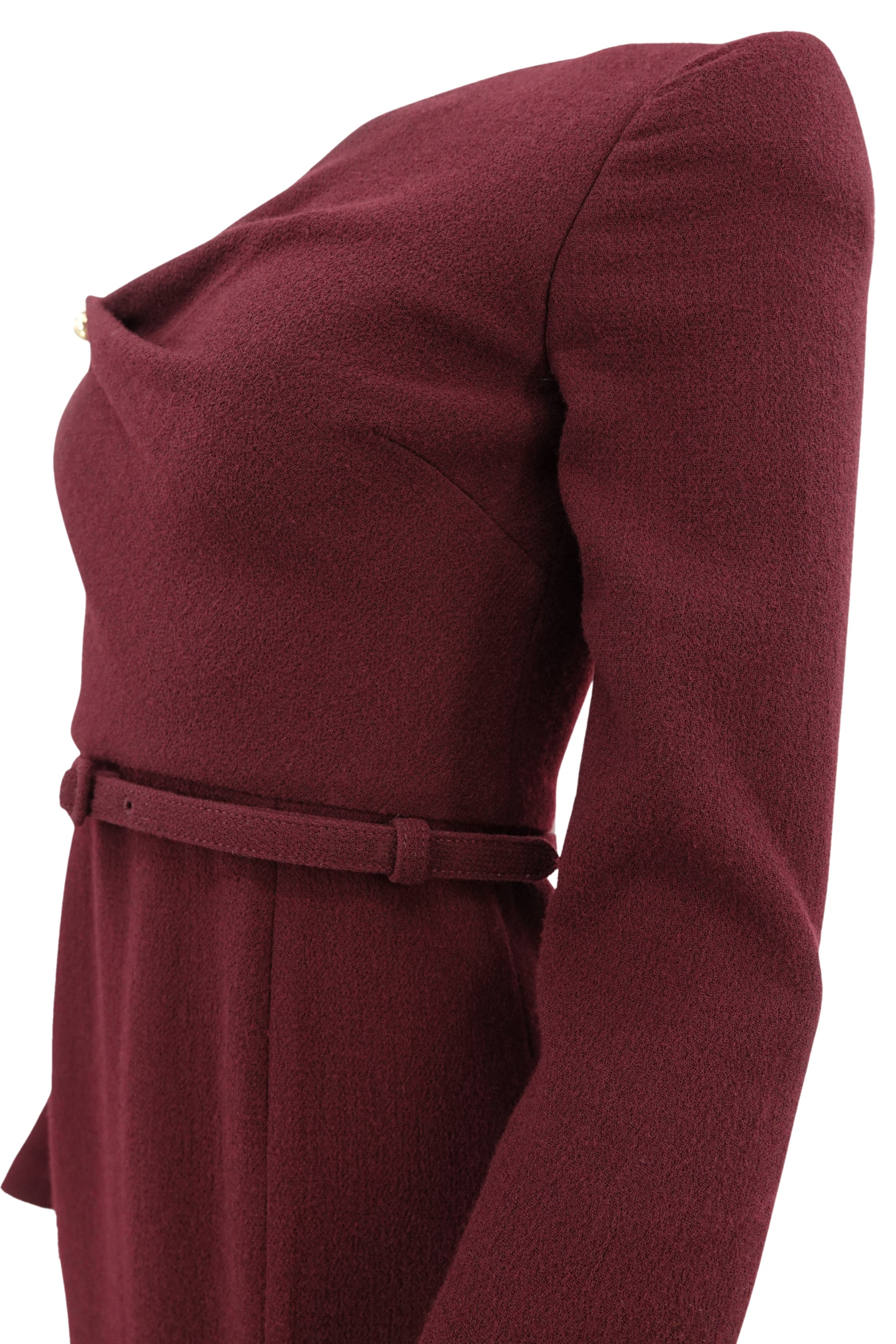 Roland Mouret burgundy pencil dress, gold button detail — Disco Palma