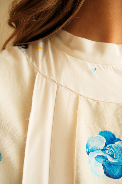 SS19 Hand-Painted Floral Cotton Canvas Gown