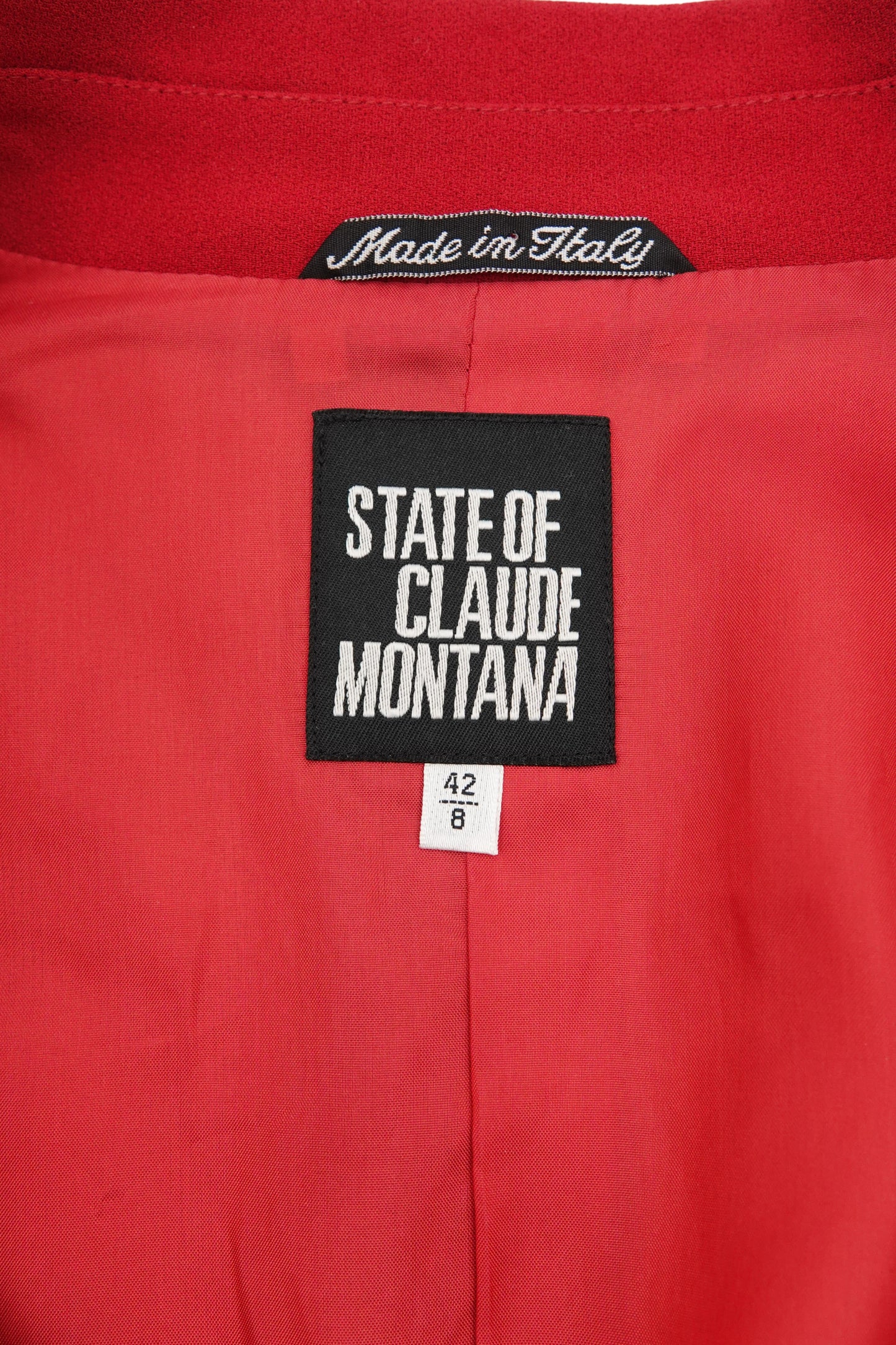Red Sleeveless Asymmetrical Crepe Suit Set, C. Late 90s–early 2000s