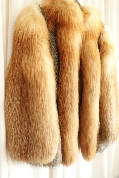 1970s Voluminous Red Fox Fur Cropped Jacket with Natural Silver Fox Panels