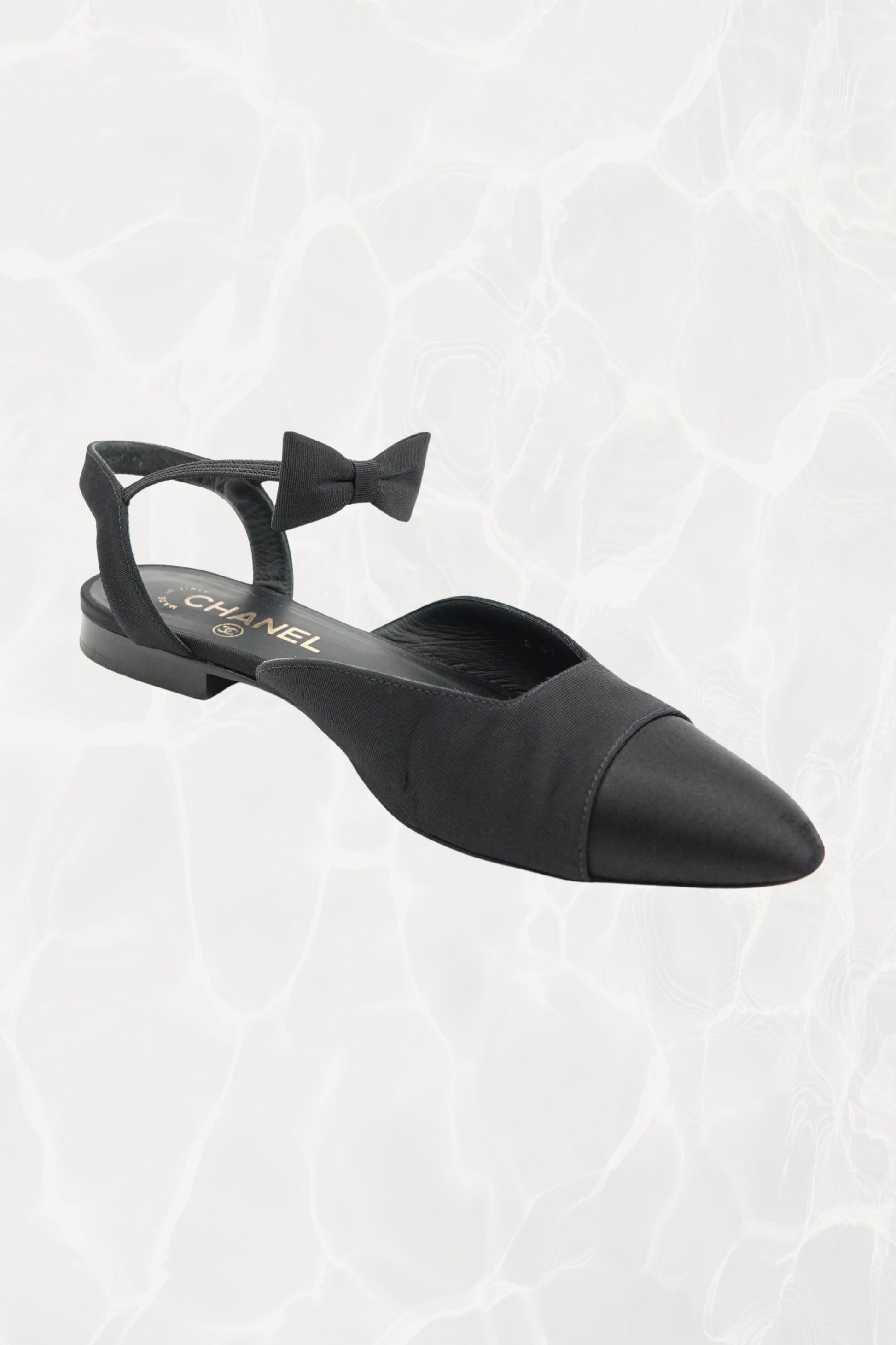Chanel slingback flats, pair three-quarter view from above — Disco Palma