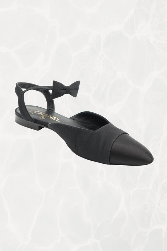 Chanel slingback flats, pair three-quarter view from above — Disco Palma